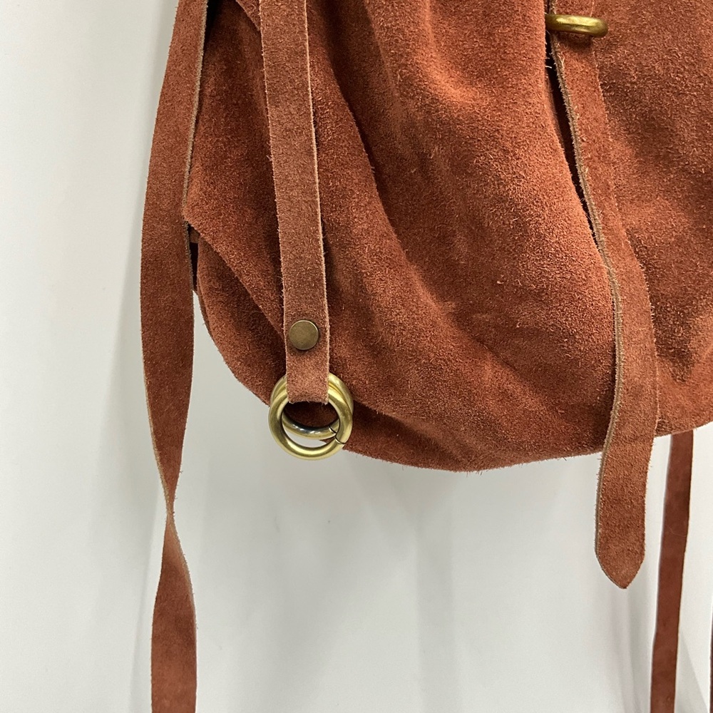 Free People Leather Suede Hobo Bag Brown Slouchy Fringe Western Boho - Picture 7 of 15